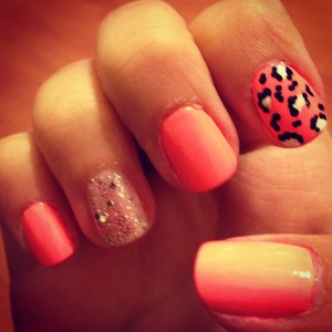 Neon peach nails w/ cheetah 