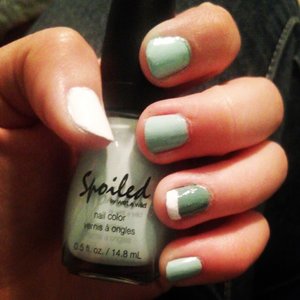 Multi-shades of Teal and white nail colors <3