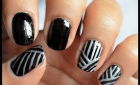 Black and Silver - Striping Nail Art Designs