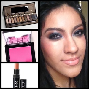 Naked palette
Nars blush in desire
Nyx matte lipstick in nude
Sephora lipgloss on top