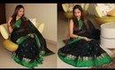 Traditional Indian Black & Green Cotton Sari : OOTD