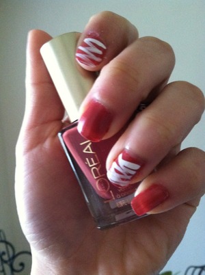 Lore'al Spice Things Up with white strip detail. Milani Nail art in white. When doing nails always use a base coat!, and finish with a no chip top coat for long wear or a fast drying top coat if you're in a rush ;)