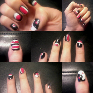 An artistic nails design inspired by the world known painter Henri Matisse. 
Used:
1.  Maybelline Express Manicure base de vernice "protect nails"
2. Sixteen cosmetics 60" fast dry black No. 408
3. Sixteen cosmetics 60" fast dry white No. 403
4. Ciate mini fuchsia "knickerbockerglory" No. 012
