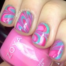 Blue, Pink, and Purble Marble Nails