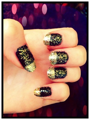 Black + gold glitter with gold foil tips + more glitter 