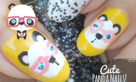 Cute Nerdy Panda Nail Art ☆ using pink glasses!