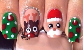 Christmas Santa Rudolph Reindeer Nails by The Crafty Ninja