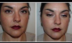 Neutral Metallic Eyes + Bold Bordeaux Lips