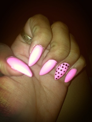 Pink nail polish W/ polka dots