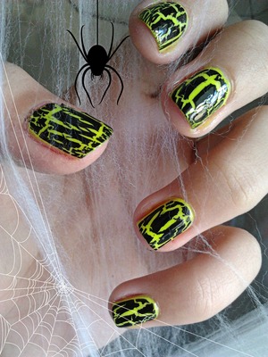 Neon Yellow and Maybelline's "Carbon Frost" Shredded Nail Lacquer.