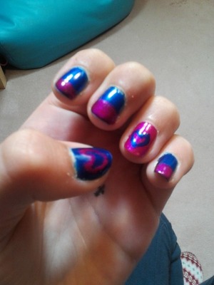 pink and blue hearts with with pink nail tips