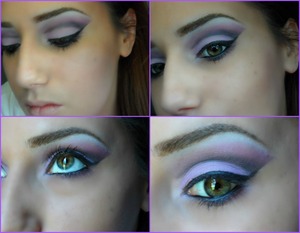 Light purple on lip, pinky purple in crease blended to brow bone with black in crease