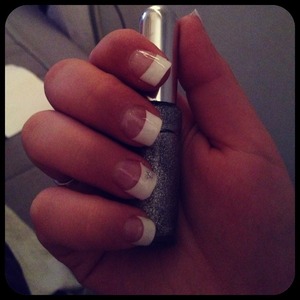 French manicure with silver flower 