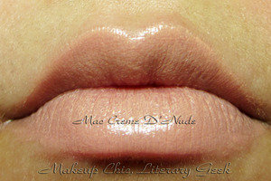 MAC Creme D'Nude lipstick
You can see my full review on this nude lipstick here: http://www.makeupchicliterarygeek.com/2011/08/spotlight-i-love-mac-creme-dnude.html