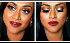 Brown Sparkle Eyes with Dark Red Lips