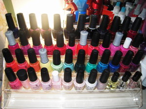 My nail polish collection in 2009. I probably have twice as much now and need another rack. 
