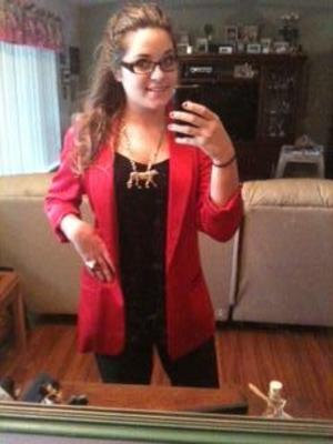I love this red blazer paired with my new necklace.