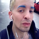 Blue eyebrows and new blonde hair