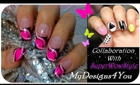 COLLABORATION WITH SuperWowStyle ABSTRACT MONOCHROME PINK NAIL ART,