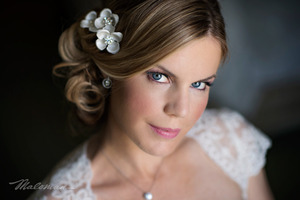 Soft up do. Pinks and purples on eyes. Ready for her garden wedding at Kampong Botanical Garden in Miami, FL.