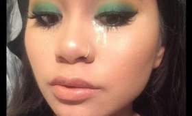 Bold Green Eyes and Glitter Tears (Full Face Tutorial)