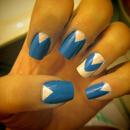 Blue and White Sparkle Chevron Nails