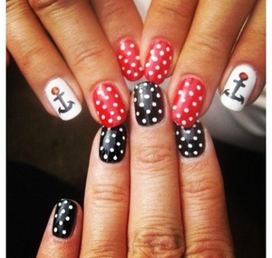 Cute nails sailor polka dots red and blue 