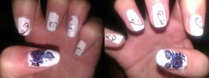White nails with temporary tattoo transfers