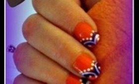 ~ Simple Orange, Purple & White Nail Art Design ~