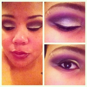 Purple eye shadow with purple Milani lips.