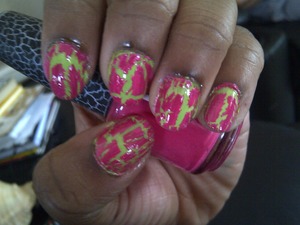 lime green base with a pink  crackle