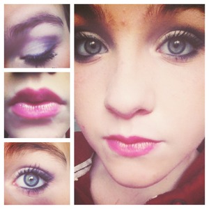 Purple, light pink, vanilla, & black eyeshadow
Pink & pink/purple lipgloss
Black eyeliner
Black mascara