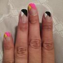 Black, white, pink and yellow