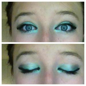 This look is a kind of gradient look its very shimmery and noticable when your out in the sun! Its great for summer because its bright suddle but still has intensity with the dark silver in the corners. *makes blue eyes really pop!* I used the sephora collectors edition box from 2011 christmas for the eyeshadow, and Revlon Colorstay Eyeliner.