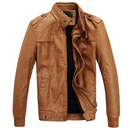 Mens Keep Warm Stand Collar Leather Fashion Jacket