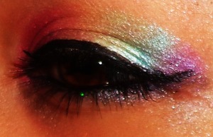 I used a cheaper brand of eye shadow, a little too shimmery for me but it still worked nicely, the eyeliner I did wasn't as neat as I would have liked it to be but I still liked it. 