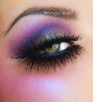 Purple tones are mostly used and silver tones on the center of my lid. I used all motives cosmetics to create this look. lashes are eldora lashes 