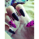 Black and pink polka dot nails