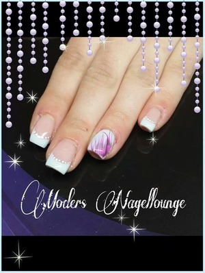 french nails with real feather on One finger