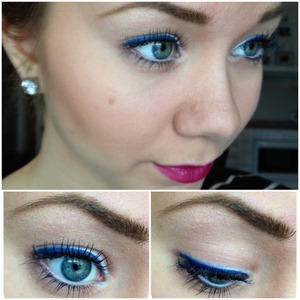 White and blue eyeliner, black mascara, dark lipgloss