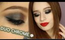 Duo Chrome Eye Makeup Tutorial + Red Lips | Blue Brown Pigment by MAC DUPE