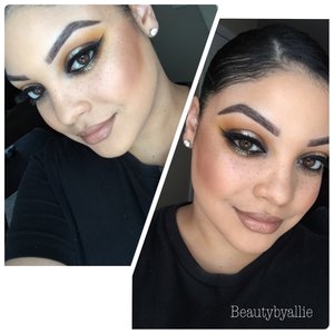 I did a smokey eye with a pop of color and of course glitter was involved! ☺️ #Maccosmetics eyeshadows in goldenrod, saddle, embark. #kikocosmetics shadow in 204. #UrbanDecay shadow in blitz for the middle with #lorac 3D lustre drops in diamond on top. ✨#Anastasiabeverlyhills for eyebrows with dip brow in dark brown. ❤️ 
