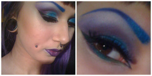 I guess I got inspired by aliens lol. For my lips I used a random purple pigment over a lipstick and added gloss on the top, for the purple on my eyes I used Kiko Cosmetics eye shadow in shade 158,I used my Neve Blush Palette for the contouring and highlighting on my cheeks,  my eyelashes are from Eyelure. I hope you like.