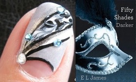 50 Shades of Grey Nails - Nail Art Design Marble Rhinestone Tutorial for short nails