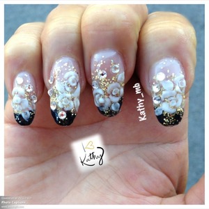 Encapsulated nails color black and Joel's with 3d white roses