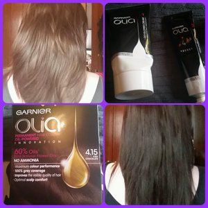 I wanted a bit darker chocolate hair. so picked up the iced chocolate garnier olia 4.15, you get it in most drug stores, I did infact pick this up in tesco for ?4. I didn't use the conditioner that come in the box, I always prefer to use my own but would definitely recommend ??