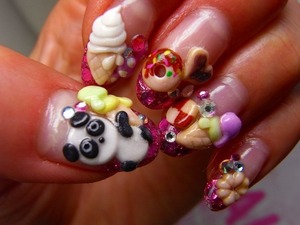 #Cute #3-D #Nails #with #Panda #Iceream #Candy #Sweet