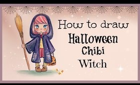 Drawing Tutorial ❤ How to draw and color Halloween Chibi Witch