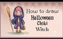 Drawing Tutorial ❤ How to draw and color Halloween Chibi Witch