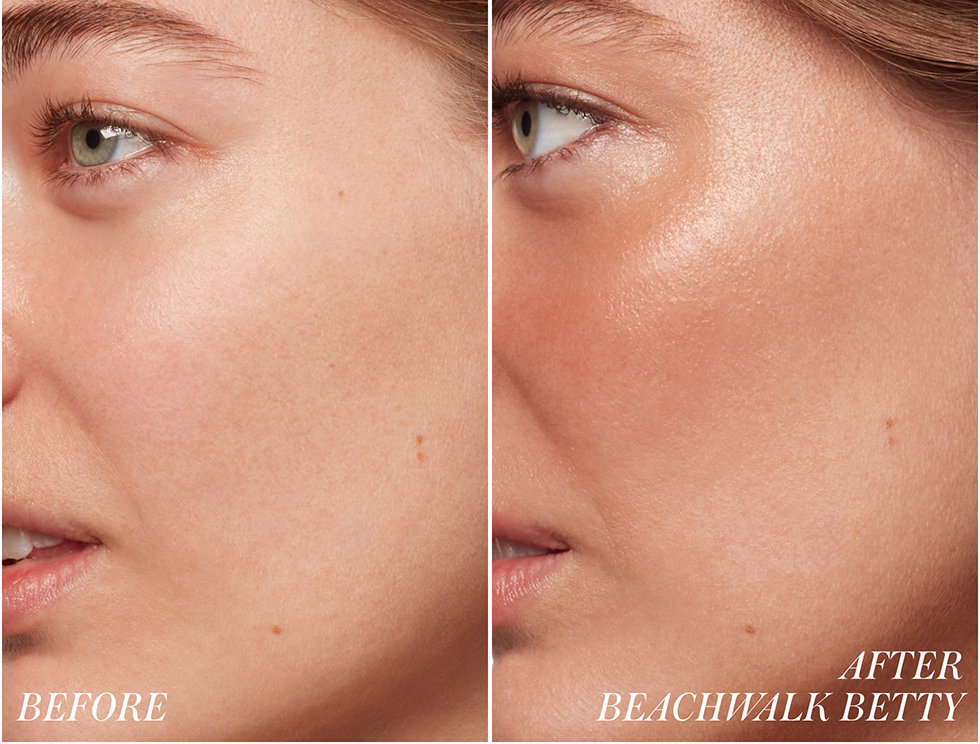 rms beauty ReDimension Hydra Bronzer model before & after wearing Beachwalk Betty